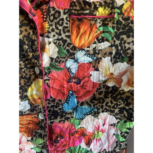 Johnny Was Cotton Pajama Set Women M Floral Cheetah Print Long Sleeve - Picture 3 of 8